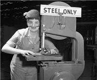 Betty Moore operating a steel machine