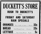 "rain specials" at Duckett's Store