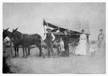 Denison Family with a covered wagon